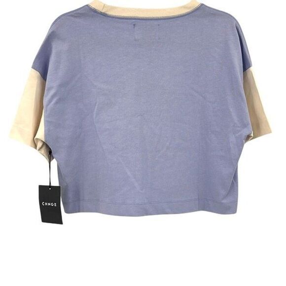 NWT CHNGE Blue Cream 100% Organic Cotton Short Sleeve Crop T-Shirt Small - Picture 2 of 8